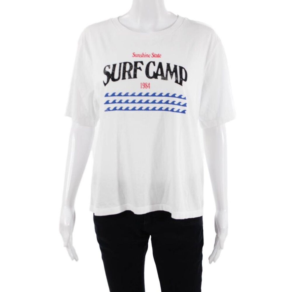 Designer Womens White 80s Graphic Crew Neck Jersey T-Shirt 100% Cotton Size L